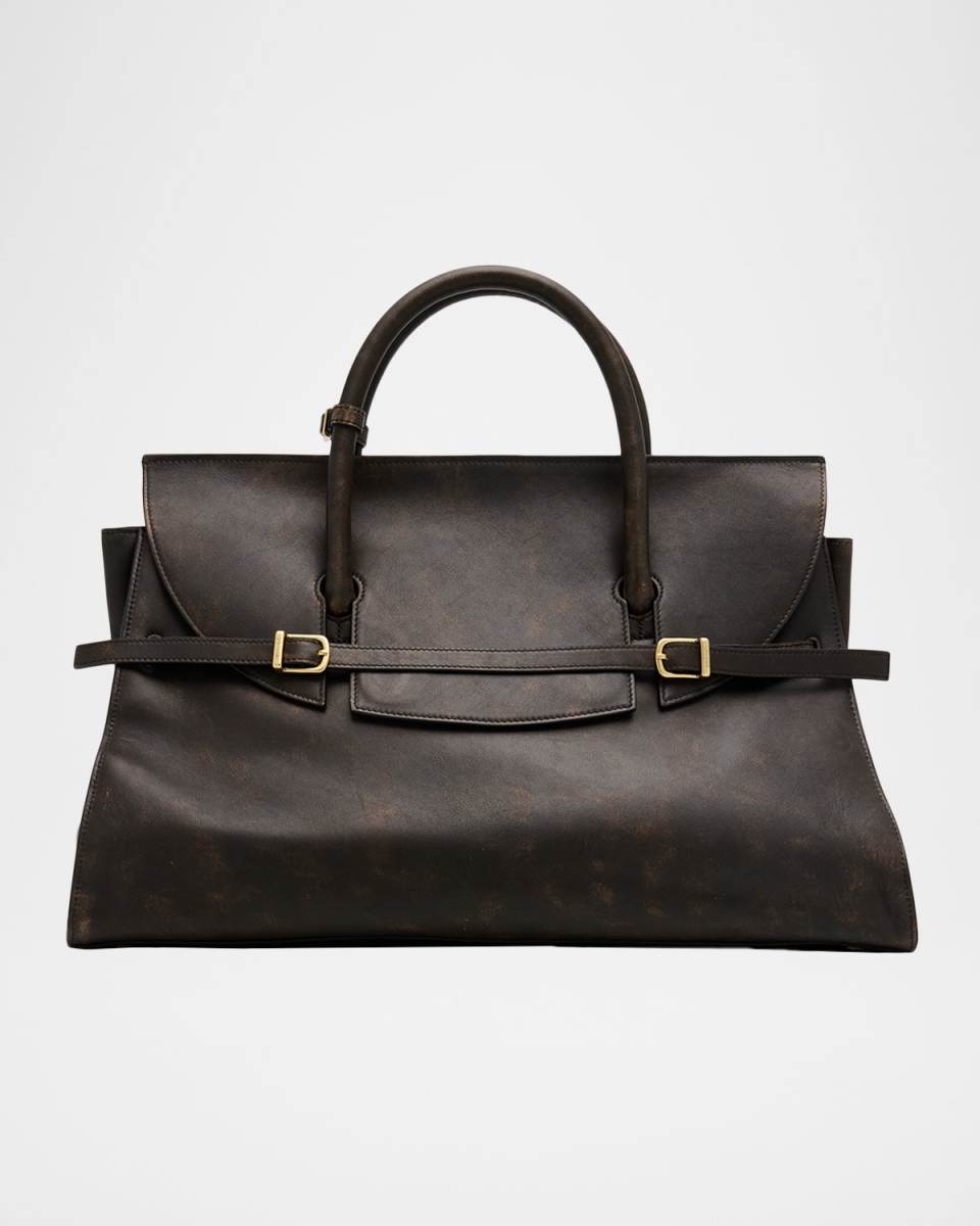River Belted Distressed Leather Tote Bag